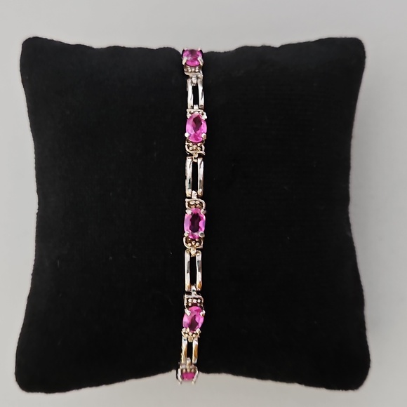 Signature Sterling Jewelry - Signature Sterling Silver Pink Rhinestone Tennis Bracelet